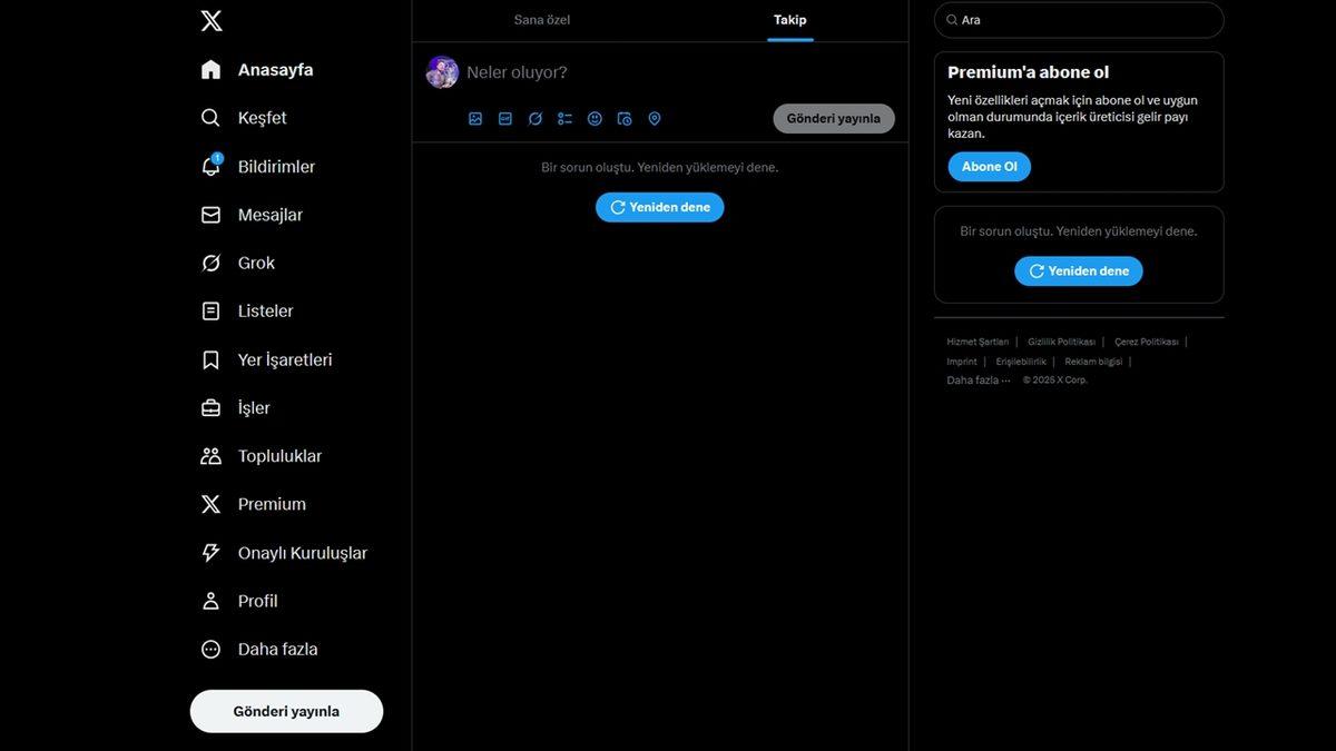 X Çöktü: Gönderilere ve Ana Sayfaya Ulaşılamıyor