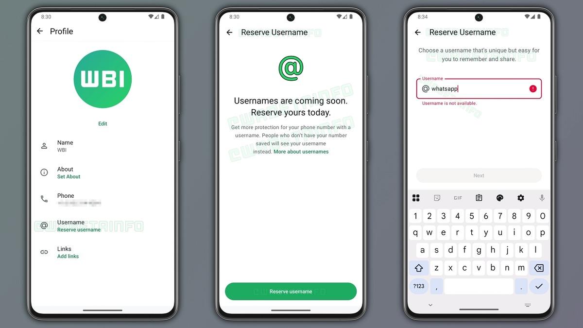 WhatsApp'ın "kullanıcı adı" özelliğinden yeni ekran görüntüleri: Önceden rezerve edebileceksiniz