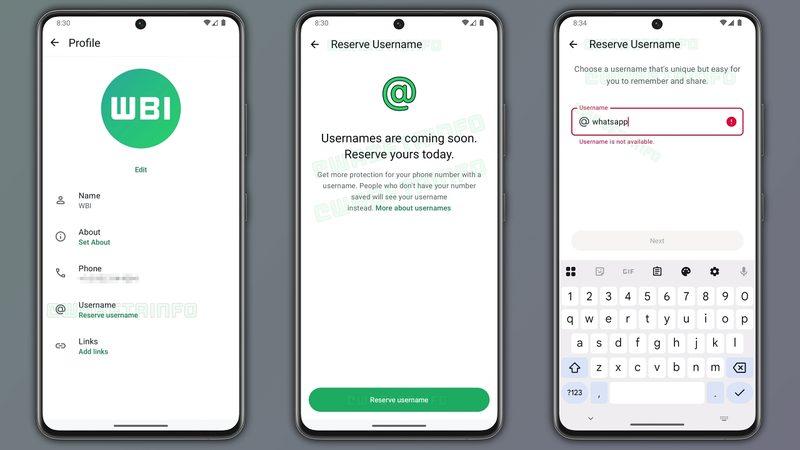 WhatsApp'ın "kullanıcı adı" özelliğinden yeni ekran görüntüleri: Önceden rezerve edebileceksiniz
