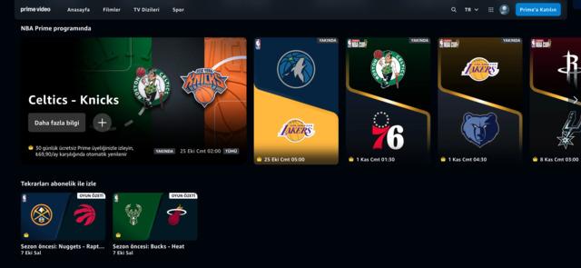  Türkiye'deki Amazon Prime üyeleri, NBA maçlarını Prime Video'da izleyebilecek 