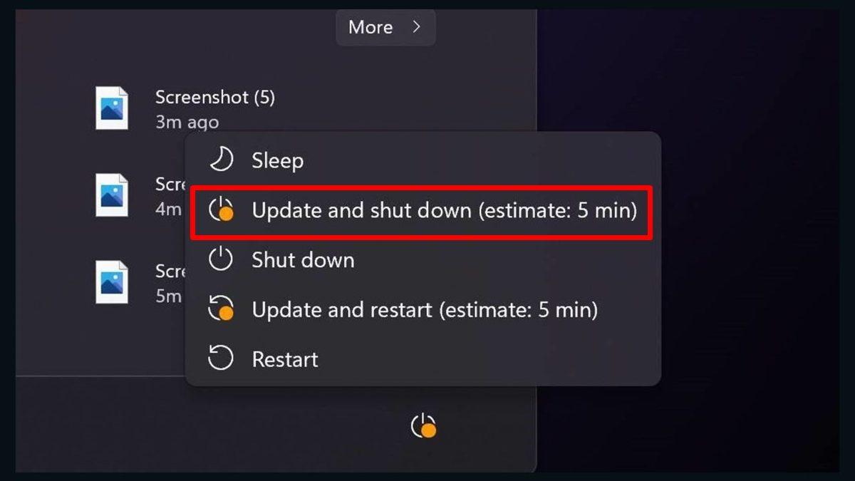 Windows 11 Güncelle ve kapat