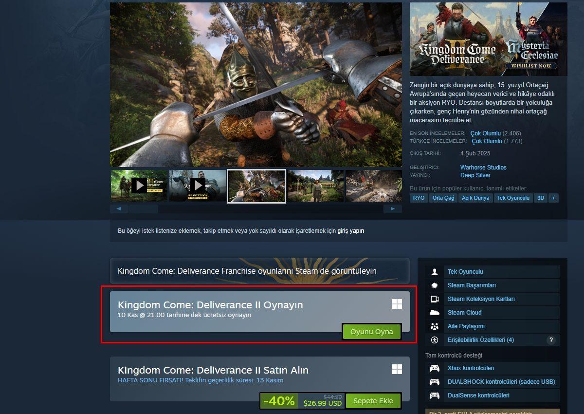 Kingdom Come: Deliverance 2 ücretsiz