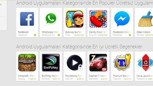 Google Play’de Türk Lirası Devri