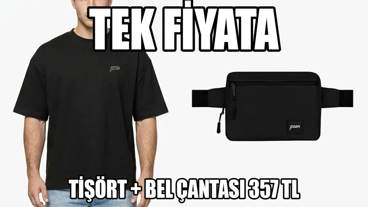 Paen basic oversize tişört + bel çantası 357 TL!