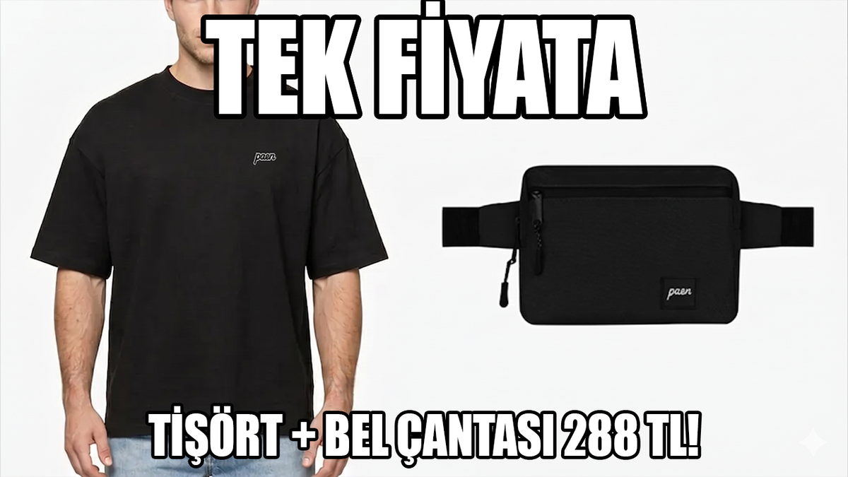 Paen oversize tişört, bel çantası hediyesi ile sepette 288 TL!