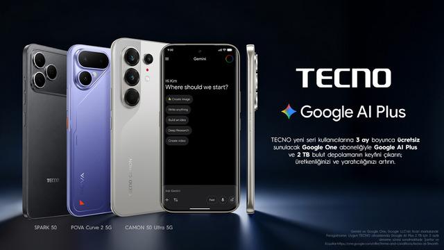 TECNO Kullanıcılarına Müjde: Yeni Cihaz Alanlara 3 Aylık Google AI Plus Hediye