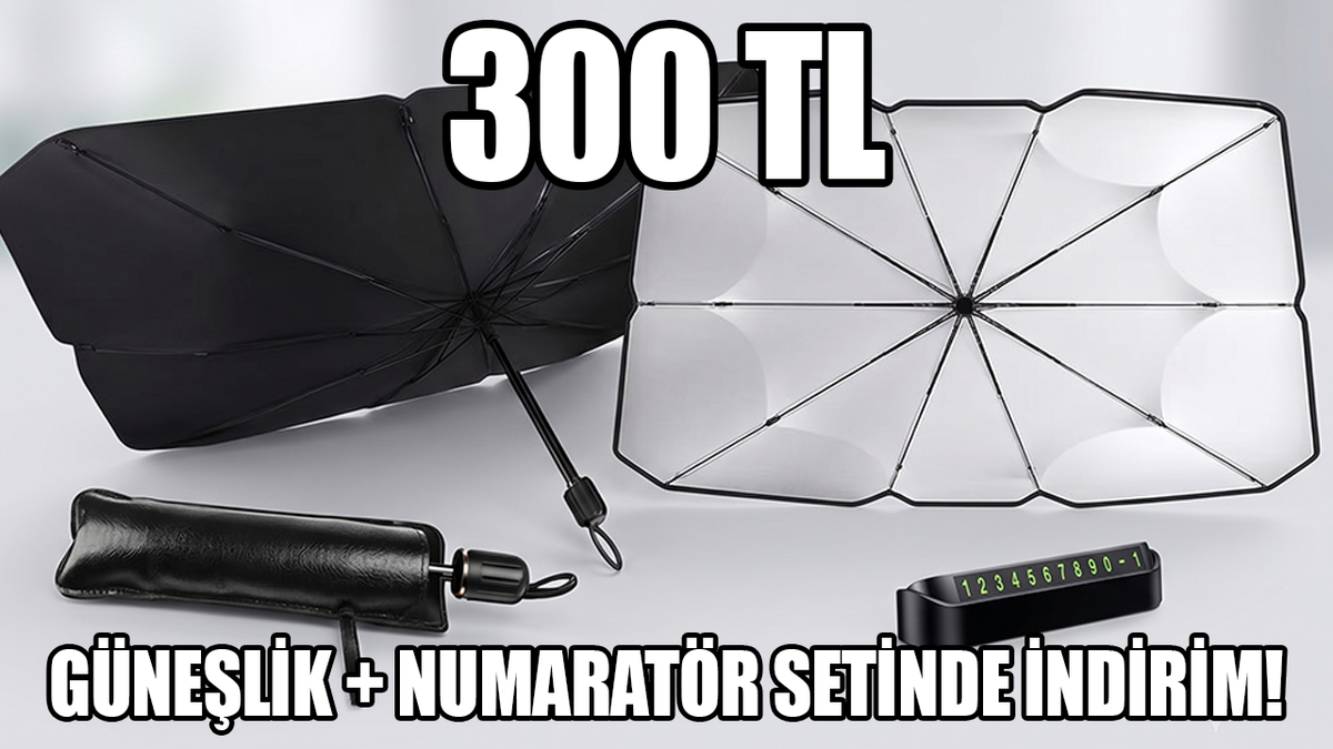 Şemsiye araç güneşliği + numaratör seti son 30 günün en ucuz fiyatında!