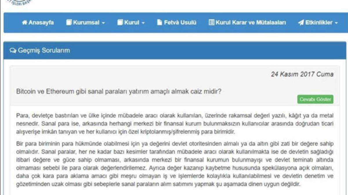 Diyanet’ten Açıklama: Bitcoin ve Ethereum Caiz midir?